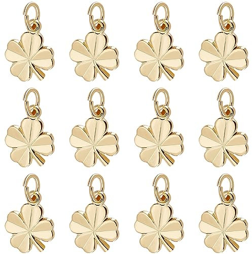 Beebeecraft 1 Box 40 Stück Vierblättriges Kleeblatt Anhänger 18 Karat Vergoldet Glückskleeblatt Charms Aus Gold Mit Springendem Ring Für Armbänder Halsketten DIY