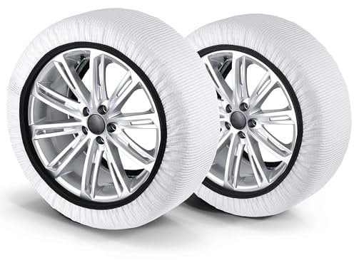 WALSER Premium Textile Schneeketten nach EU Norm 16662-1 homologiert, Qualitätssieger Sehr Gut*, 2er Set Textilschneekette Snow Sock, Anti-Rutsch Auto Schneeketten, Car Snow Chains weiß L