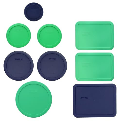 Pyrex (9) Deckel blau und hellgrün Set für 1, 2, 3, 4, 6 und 7 Tassen Gläser – hergestellt in den USA
