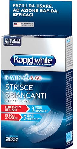 Rapid White Set mit 8 Aufhellungsstreifen, enthält Beschleuniger (6 ml), 8 Beutel (2 Zahnstreifen pro Beutel), Zahnpasta Express White (14 ml), Minzgeschmack