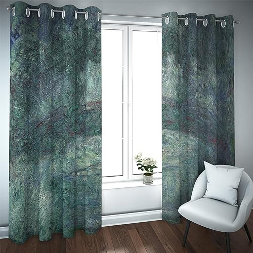 Claude Monet Rideaux occultants pour Chambre à Coucher Salon Le Pont Japonais Crayon pli Patio Porte coulissante fenêtre Rideaux 2 Panneaux B90xH137cm