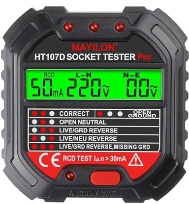 Weytoll Tester di prese con display di tensione, 6 tipi di indicatori luminosi, gamma di tensione da 90 a 250 V, ideale per testare la sicurezza dei vostri impianti elettrici