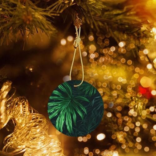 Weihnachtsbaum Keramik Ornamente Grün Tropische Dschungel Pflanze Druck Runde Keramik Ornamente Lustige Weihnachtsdekorationen Porzellan Anhänger für Xmas Urlaub Party Dekorationen