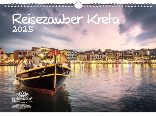 Reisezauber Kreta DIN A3 Kalender für 2025 Heraklion Griechenland Urlaub - Inhalt: 1x Kalender 1x Weihnachtsanhänger 1x Grußanhänger (gesamt 3 Teile)