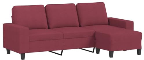 vidaXL Canapé à 3 Places avec Repose-Pieds Rouge Bordeaux 180 cm Tissu, canapé, canapé avec Repose-Pieds, canapé Trois Places, canapé 3 Places