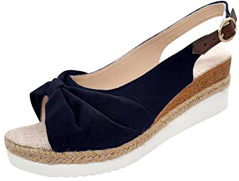 IQYU Damenschuhe Weite H Winter Sommer Fester Stoff Fischmaul Keilabsatz Schnalle Sandalen Schuhe Rot Damen Glitzer (Blue, 40)