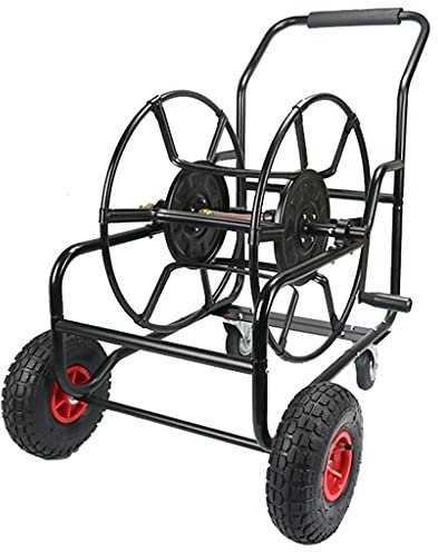 Aioneer Gartenschlauchtrommelwagen mit 4 Rädern, tragbarer Schlauchwagen, wandmontierter Schlauchaufbewahrungsständer, Trommel, Gartenwerkzeugzubehör, für 80 Meter Schlauch (schwarz schwarz)