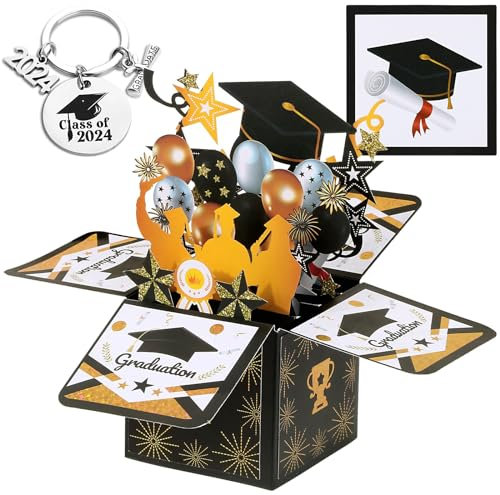 BOFUNX Pop Up Karte zur Graduation 2025 - Abschluss Karte mit Schlüsselanhänger Umschlag 3D Grußkarte Glückwunschkarte Bestandene Prüfung Geschenk für Abi Bachelor Master Doktor