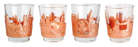 Set mit 4 Schnapsgläsern mit London-Motiv, aus Metall, Souvenir aus Großbritannien, England, Großbritannien, London, Souvenir