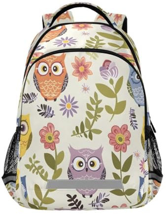 Mnsruu Rucksack mit Eulen-Motiv, für Schule, Schule, Laptoptasche, Tagesrucksack, Büchertasche für Teenager, Mädchen, Jungen, mehrfarbig, L