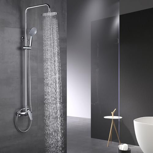 Imex Duschsäule ohne Wasserhahn | Duschset und Badewanne mit Handbrause und Schlauch | Mischbatterie mit Regenbrause | Durchflussmenge 12 l/min | Serie Teide | Farbe Chrom