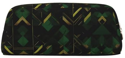 HJLUUFT Federmäppchen, Leder, geometrisches Muster, schwarz, grün, goldfarben, für Stifte, Make-up, kleine Gegenstände, gold, Taglia Unica, Kunst