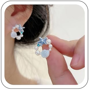 Wendalern Boho Perle Muschel Ohrringe - Runden Kreis mit Strass Acryl Jakobsmuschel Seestern Schmuck für Sommer Strand Ozean - für Frauen Mädchen