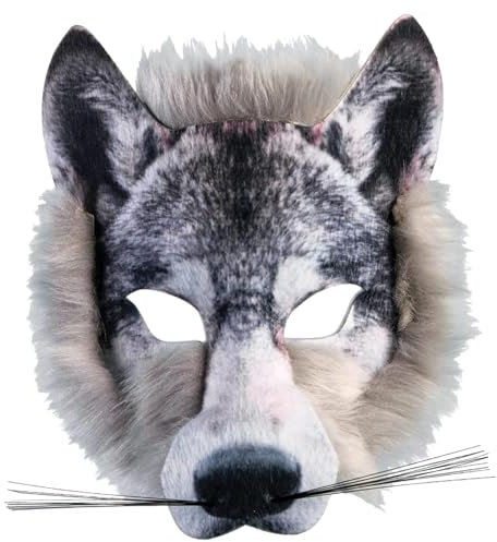 Masque de loup 2024 pour adultes - Masque de Therian en fourrure avec sangle élastique - Demi-masque de loup-garou pour adultes - Pour bal masqué (loup)