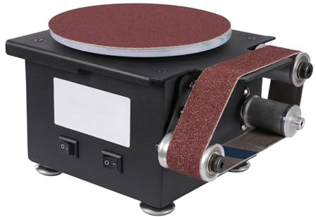 Band- und Tellerschleifer 100W Mini Bandschleifer 3-in-1 Schleifmaschine 7-Gänge 4250-8500r/min 10 Schleifscheibenpapiere und 10 Schleifbänder