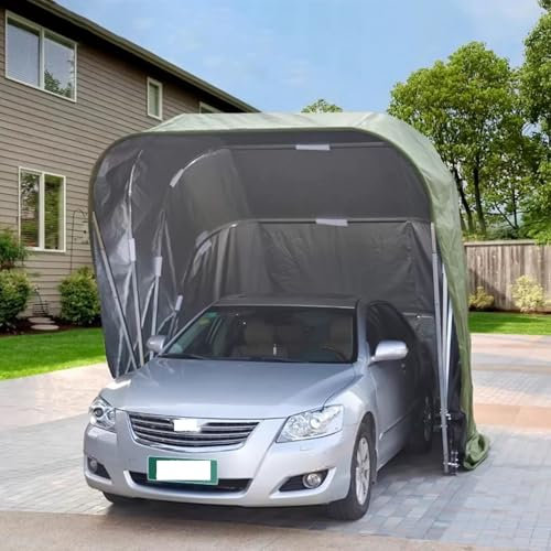 Carport Heavy Duty, Portatile Semi-Automatico Tenda da Esterno Tendalino Mobile for Carport for Anti-Neve/Sole/Pioggia, Acciaio Inossidabile Garage Impermeabile(Green,18x8.2x7.5ft)