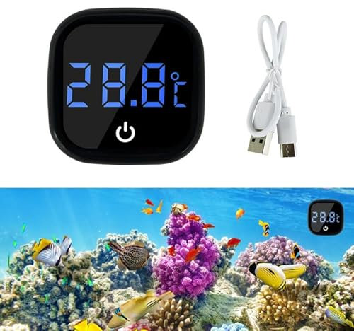 Shengxi Digital Thermometer für Aquarium, Mini Aquarium Thermometer mit LED-Anzeige, Aufklebbare Touch Screen Aquarium Thermometer Hohe Präzision Wasser Thermometer ±1℃ (Wiederaufladbar/0℃~60℃)