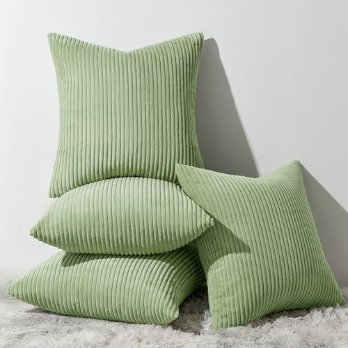 Topfinel Kissenbezug Grün 60x60 4er Set Kordsamt Kissenbezüge Kissenhülle Dekokissenbezug sofakissen dekokissen deko für Sofa Schlafzimmer Wohnzimmer Balkon Kinder flauschig Farbverlauf