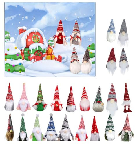 Weihnachtskalender 2024 für Kinder Frauen Männer | Christmas Adventskalender | Weihnachts Gnome Snowman Countdown Kalender | 24 Tage Weihnachtsbaumschmuck Deko Figuren Geschenk (Gnome, 30X25X5CM)