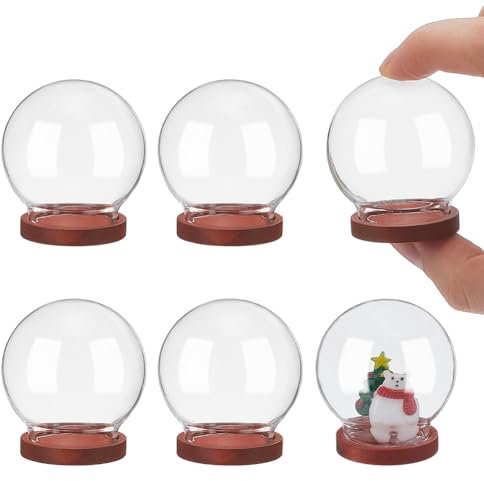 NBEADS 6 pz Mini Cupola di Vetro Rotonda, Copertura A Cupola In Vetro Trasparente con Base In Legno Campana per Centrotavola Piante, Rocce, Esemplari, Decorazioni, Artigianato, Diametro: 4cm FireBrick