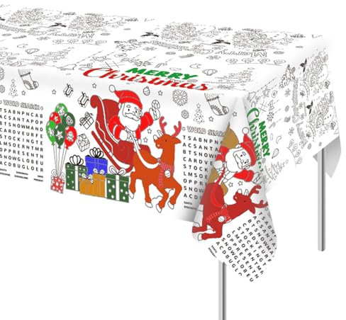 lasuroa 3St Weihnachten Mal Tischdecke, 137x274cm Weihnachtsmann Schneemann Elch Weihnachts Malposter Weihnachts Papiertischdecke für Kinder Zuhause Aktivitäten im Klassenzimmer Partygeschenke