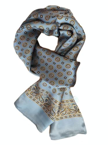 Pupatuch Halstuch Herren 100% Seide Schal Vintage Pattern Seidenschal Herrenschal (#8_Grau)