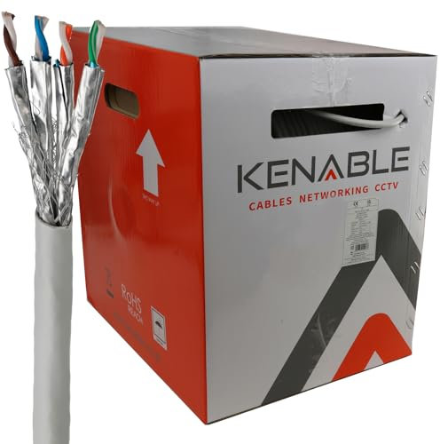 kenable Indoor CAT6A 23AWG COPPER Ethernet S/FTP Shielded 10Gb/s Network Cable Reel 305m Grey | Outer Braid plus Foiled Pairs | Futureproof