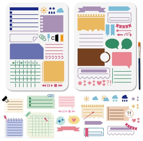 MAYJOYDIY 2 Stück Planer Schablonen Handbuch Notizen Zeichenschablonen 29.7 × 21cm Mit Pinsel Wiederverwendbare Programmformular Vorlagen Für Tagebuch Notizbuch Sammelalbum DIY Handwerk