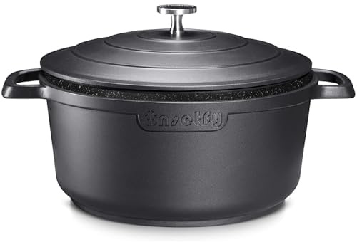 INSETFY Großer Dutch Oven Topf mit Deckel, 7,5 l, Aluminiumguss, Ofentopf mit zwei Griffen, leicht zum Brotbacken, Schmoren und Braten (schwarz)