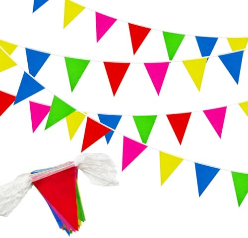 40 m, 80 Stück Wimpelkette, Partydekoration, Wiederverwendbare, wasserdichte Dreiecksflaggen, Dekoration für Hochzeiten, Geburtstage, Partys und Feste