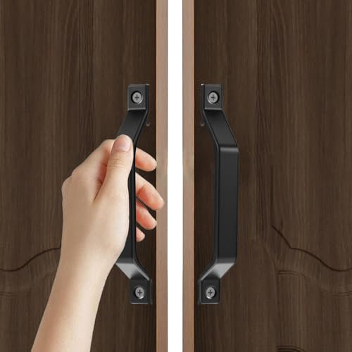 2 Pcs Shed Handles Black Outdoor 6.1 Inch Sliding Garage Door Pull Handles Heavy Duty Rustic Metal Pulls for Sliding Garages Shed Gate Closet Drawer Cabinets Bathrooms Indoor Outdoor Carbon Steel