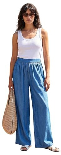 Roman Originals Pleated Full Length Wide Leg Trouser for Women UK - Ladies Everyday Holiday Spring Summer Comfy Soft Evening Vacation Work Party
