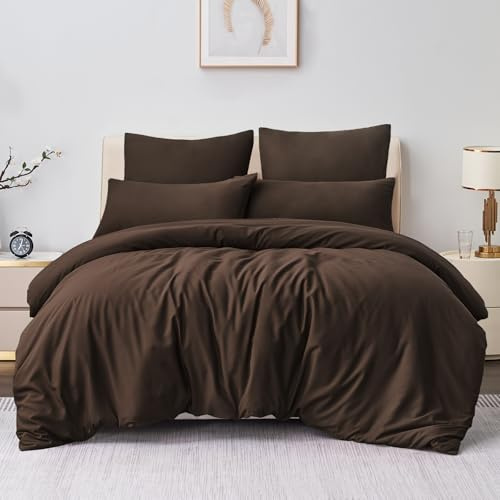 Aisbo Bettwäsche 220x240 3teilig Braun - Mikrofaser Bettwäsche-Sets Schokobraun mit Reißverschluss, ÖKO-TEX Bettbezug 240x220 cm 3tlg mit Kissenbezug 80x80 cm, Weich und Bügelfrei