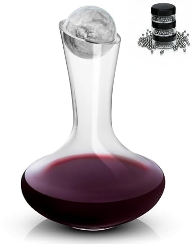 Gusto Nostro Decanter Vino in Cristallo con Tappo in Marmo – Caraffa Vino in Vetro Soffiato Senza Piombo per Vini Rossi – Decanter da 750 ml con Tappo in Pietra Naturale – Design Elegante Inclinato