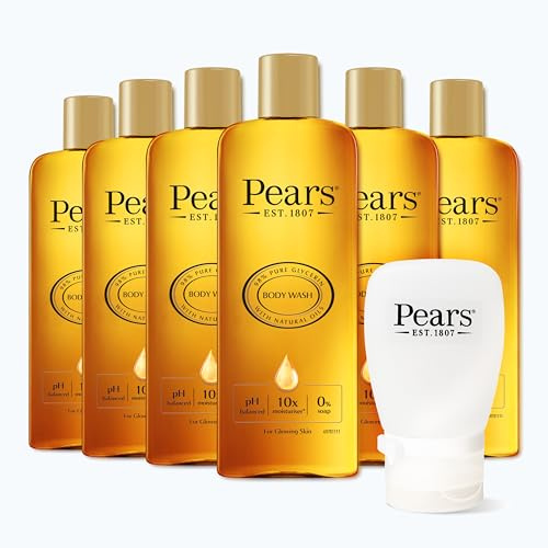 Pears Glycerin Serum Body Wash, 250 ml, 6-Pack + Travel Bottle | Soap-free cleanser, glycerin and natural oils, moisturising care, travel bottle included