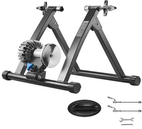 VEVOR Bike Trainer, 26-29 Inch & 700C Wheels, Foldable Fluid Bicycle Stationary Trainer Stand for Indoor Exercise Riding with Quick Release Skewer & Front Wheel Riser Block, Fits Road Bikes, Black