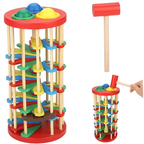 Tour de Chute de Boule en Bois, Jouet avec rampes tourbillonnantes, Marteau éducatif Montessori