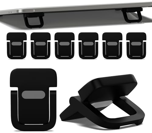 Pretwad Lot de 6 rehausseurs de clavier portable pour ordinateur portable - Réglable - Noir - Avec 2 réglages d'angle et pieds autocollants et pliables - Mini support pliable pour ordinateur portable