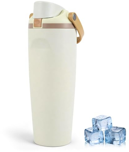 ZAKVOP Botella Termica con Pajita, 900ml Botella Agua Acero Inoxidable | Tapa 2 en 1 con Pajita y Asa, Acero Inoxidable 18/8,Doble Pared,Bebidas Frías y Calientes,Ideal Deporte,Gimnasio y Viajes