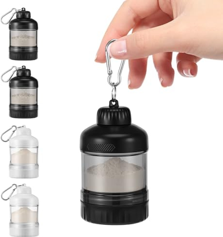 4 Stück Protein Pulver Behälter Trichter, Proteinpulverbehälter Karabiner Schlüsselanhänger Großes Fassungsvermögen Transparent Auslaufsicher Aufbewahrungsbox für Workout Fitness oder Reisen