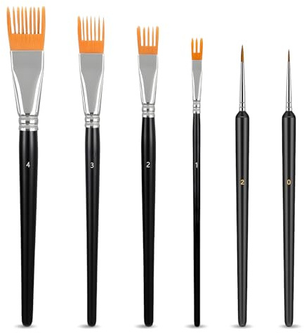 6 Pcs Grainer Brush Set, 4 Flat Paint Brush Comb 2 Fine Paint Brushes, Professional Artist Brushes for Acrylic Oil Watercolor Painting