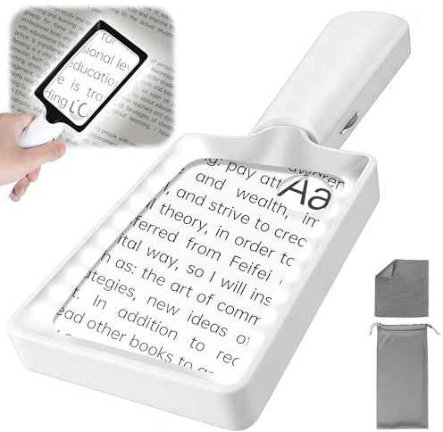 Overcomo 5X/15X Lightweight Handheld Reading Magnifying Glass with Light | 20 LED Anti Glare Large Rectangle Magnifier,2 Lens Design,Stepless Dimmable for Seniors Elderly,Visually Impaired,Close Work