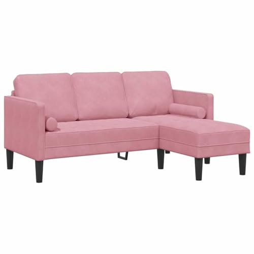 Foknhdi Rosa Ecksofa 173x131x67 cm aus Polyester mit Samt Armlehnen, modulares 3-Sitzer Schlafsofa für kleine Wohnzimmer, Balkon oder Gästezimmer