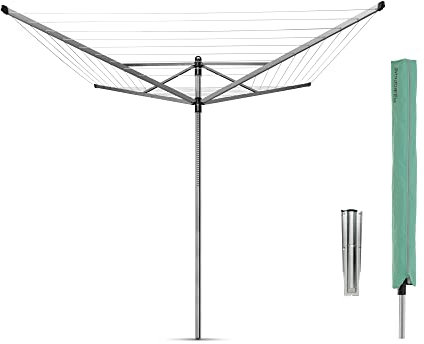 Brabantia - Lift-O-Matic drehbaren Wäschespinne - Reibungsloses Drehungen - UV-beständige Wäscheleine - Auch für Kleiderbügel - Metallic Grey - 295 cm