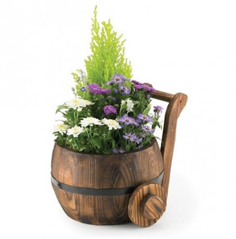 ORNAMENTAL BURNTWOOD BUTTER CHURN PLANT POT FLOWER PLANTER TUB CH418