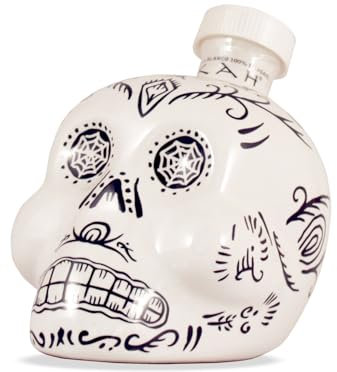 KAH Blanco Tequila 70cl, 40% ABV, Day of the Dead Decorated Bottle, 100% Blue Agave, Double Distilled, Tripple Filtered, Unaged