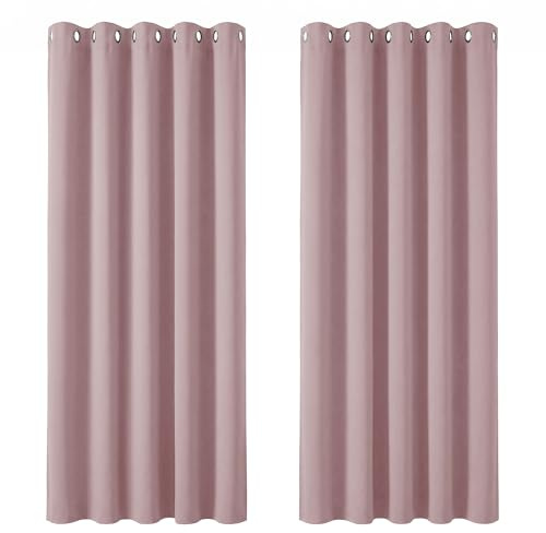 Deconovo Super Soft Thermal Insulated Blackout Curtains Eyelet Curtains Bedroom 66 x 90 Inch Pink Lavender 2 Panels