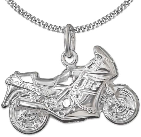 CLEVER SCHMUCK Set Silberner Anhänger Motorrad beidseitig plastisch glänzend und Kette Panzer 42 cm STERLING SILBER 925 im Etui blau