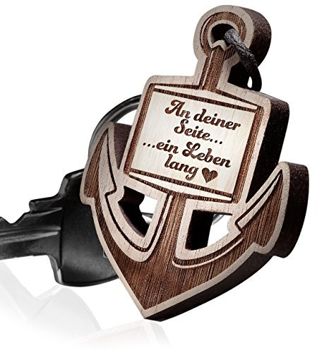 Premium Schlüsselanhänger aus Nussbaumholz Anker - personalisierte Geschenkidee für Muttertag mit Deinem Wunschtext