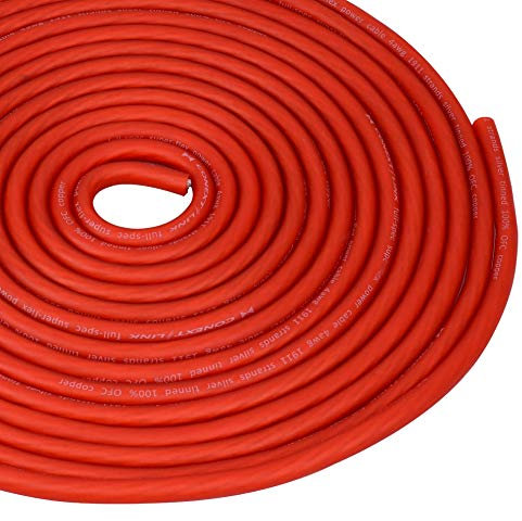 Conext Link 25 FT 4 AWG GA Full Gauge Battery Power Cable Ground Wire Frost Red OFC Copper